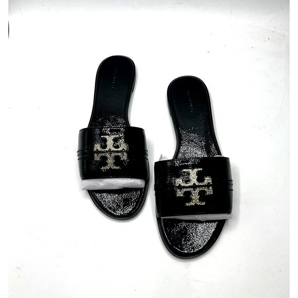 Tory Burch Everly Slide Softy Naplak Cow Perfect Black/Crystal Size 9 NEW - Picture 3 of 9